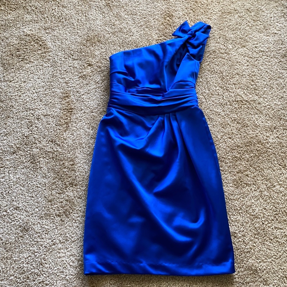 David’s bridal royal blue asymmetrical gown